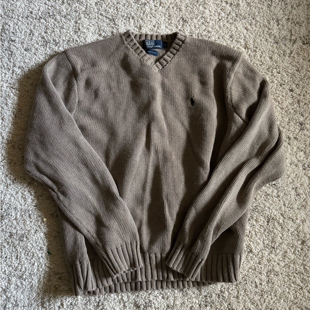 Vintage Polo Ralph Lauren Soft Knit V Neck Pullover Sweater‎ Sz L Brown Preppy